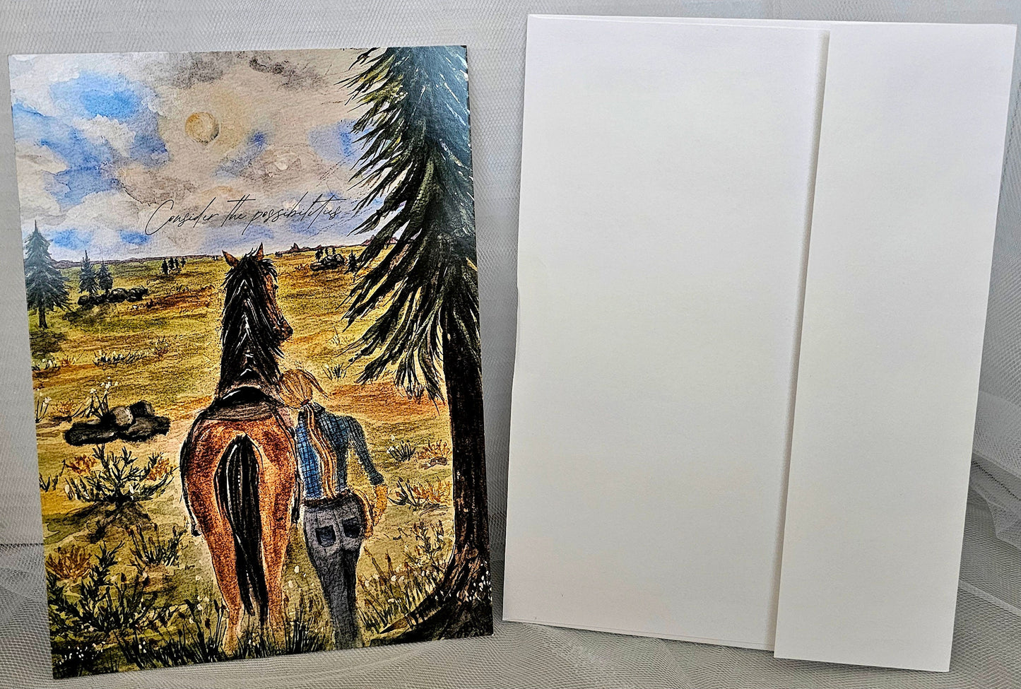 Original Watercolor Print Set of 5 NoteCards'Consider The Possibilities' Blank Other Side 5.5x7.5 With White Envelope
