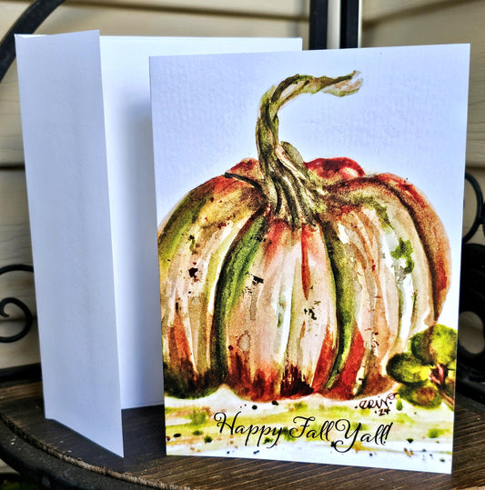 Watercolor Pumpkin Greeting Card: 'Happy Fall Y'all' 5x7 with Envelope