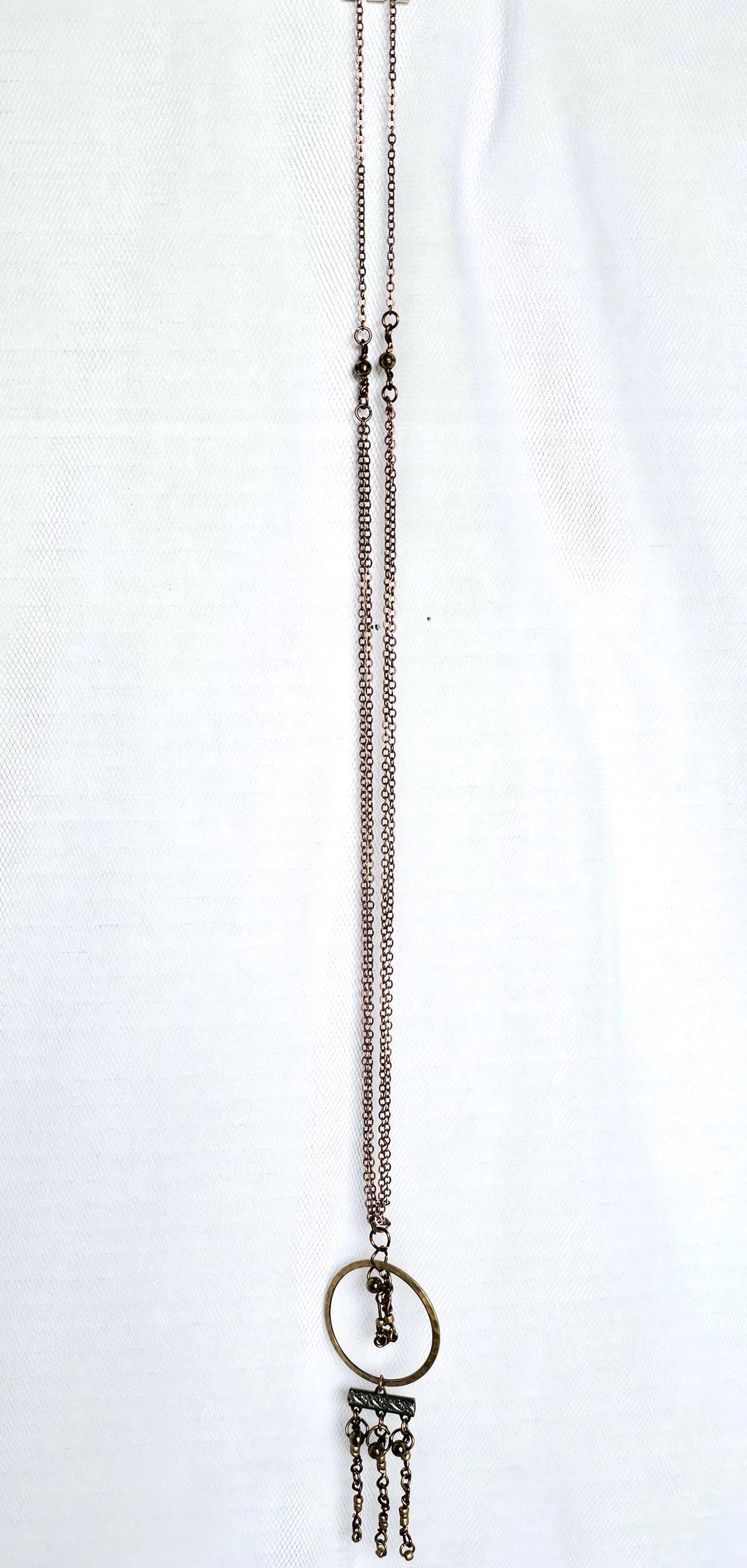 Handmade Steampunk Dangle Necklace: Bronze Tone Boho Pendant