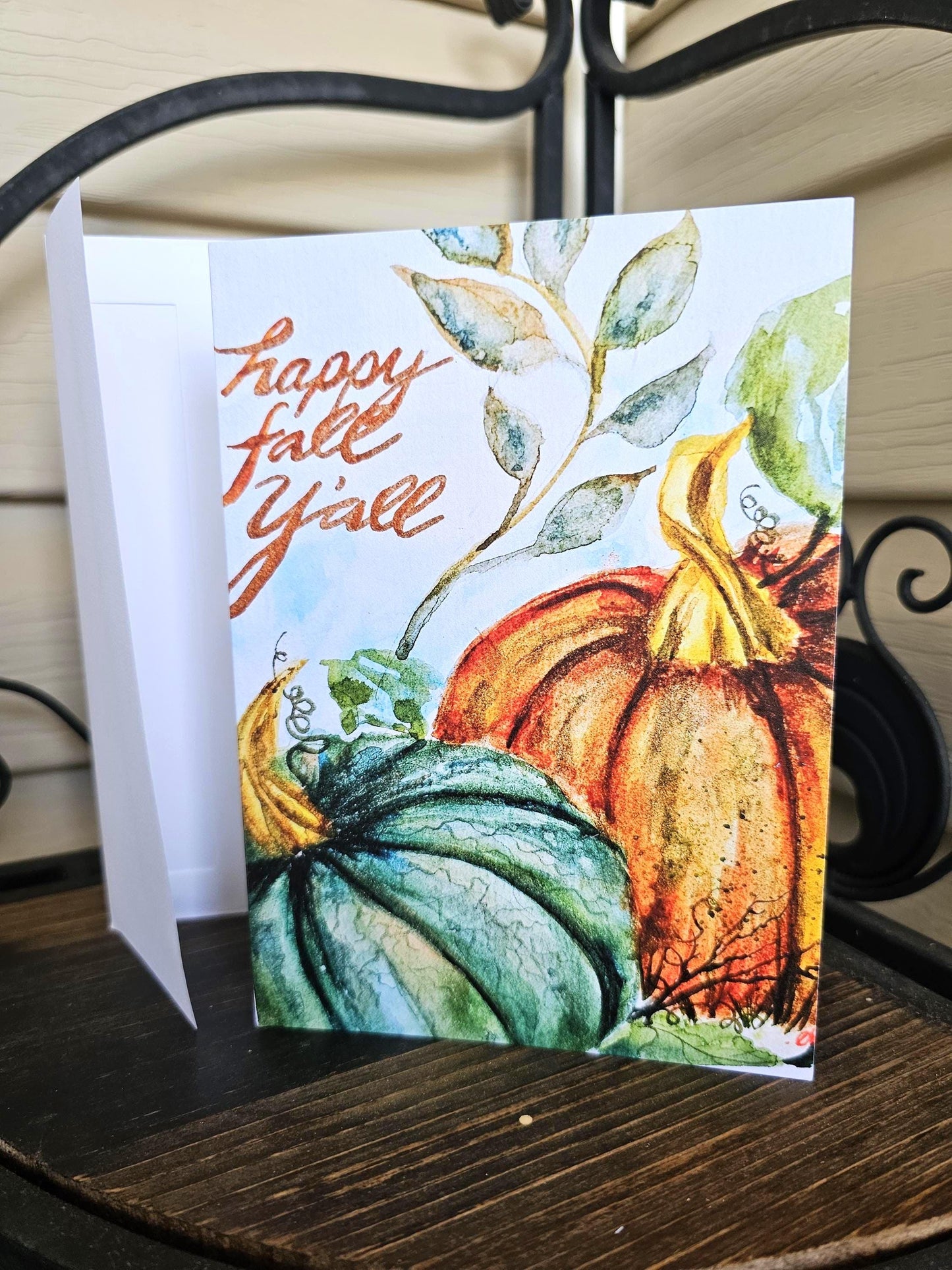 Watercolor Pumpkin Greeting Card: 'Happy Fall Y'all' 5x7 with Envelope