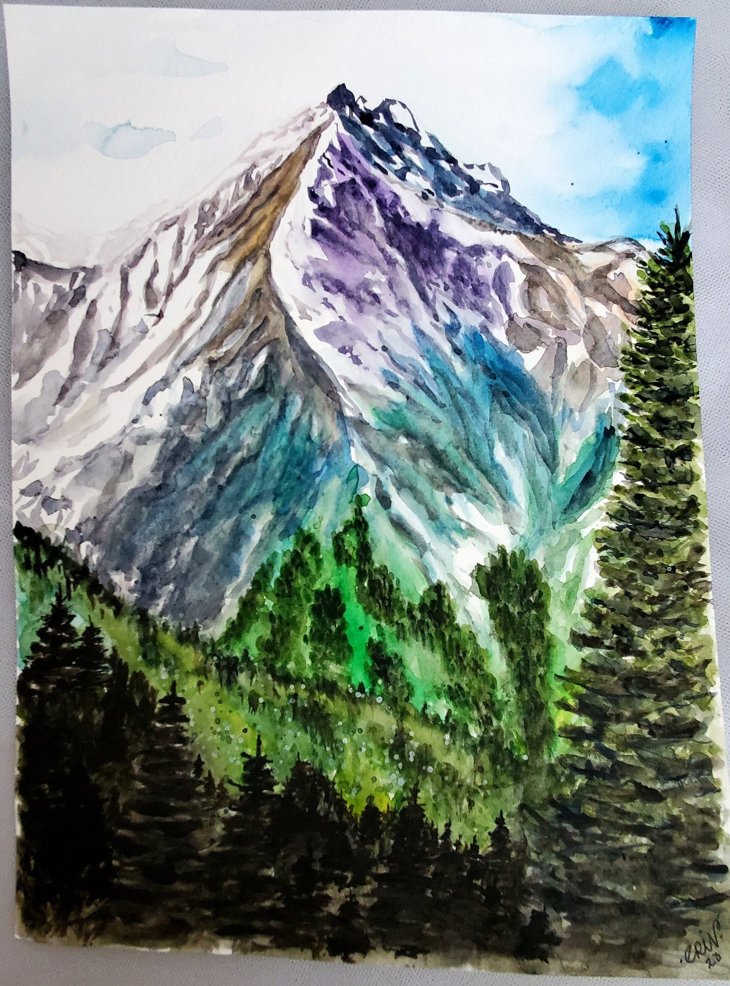 Original Watercolor Mountain Landscape Painting: Expressionist Art (12x9)