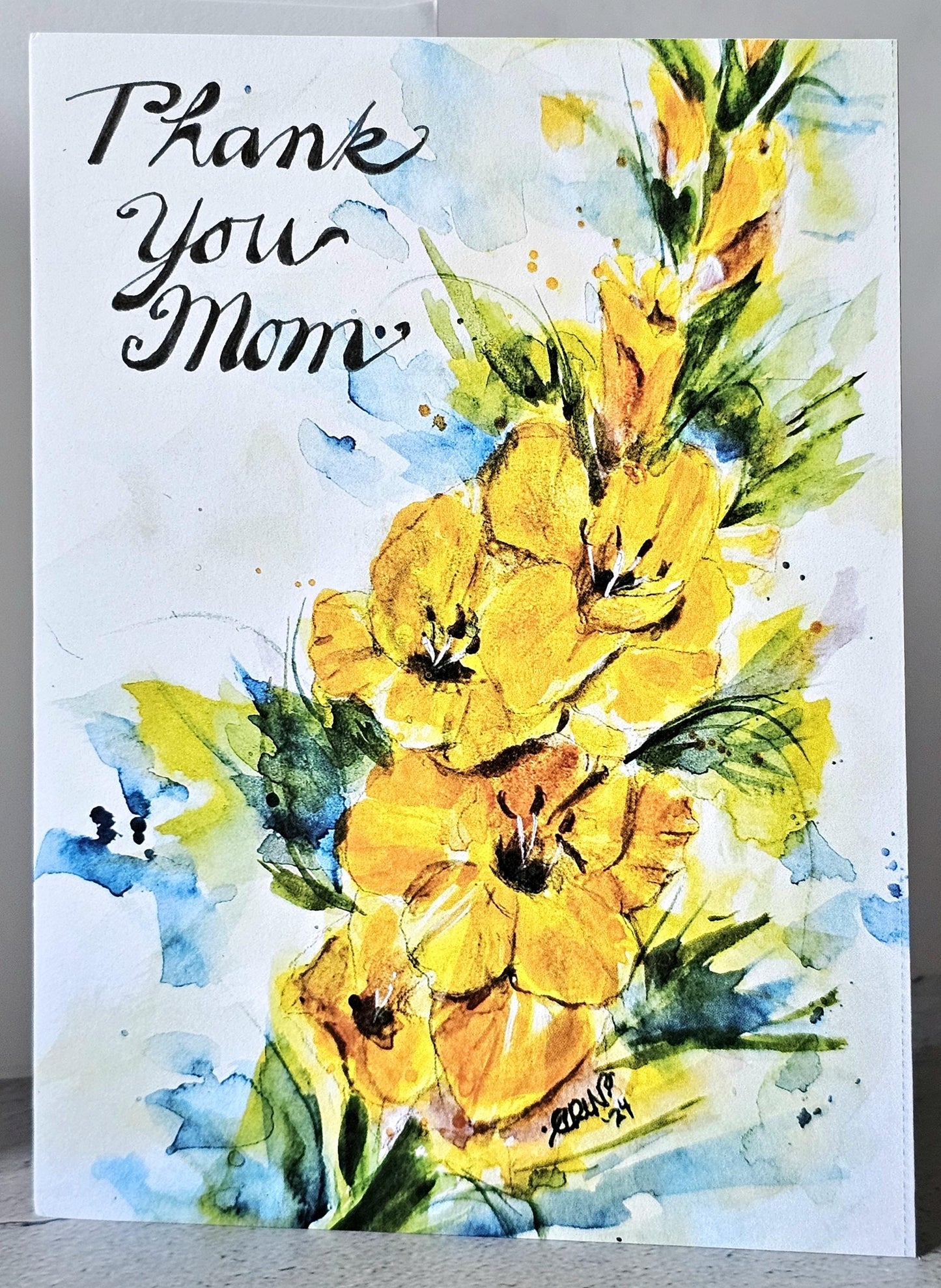Watercolor Gladiola Mother's Day Card: 'Thank You Mom' Art Print (5x7)