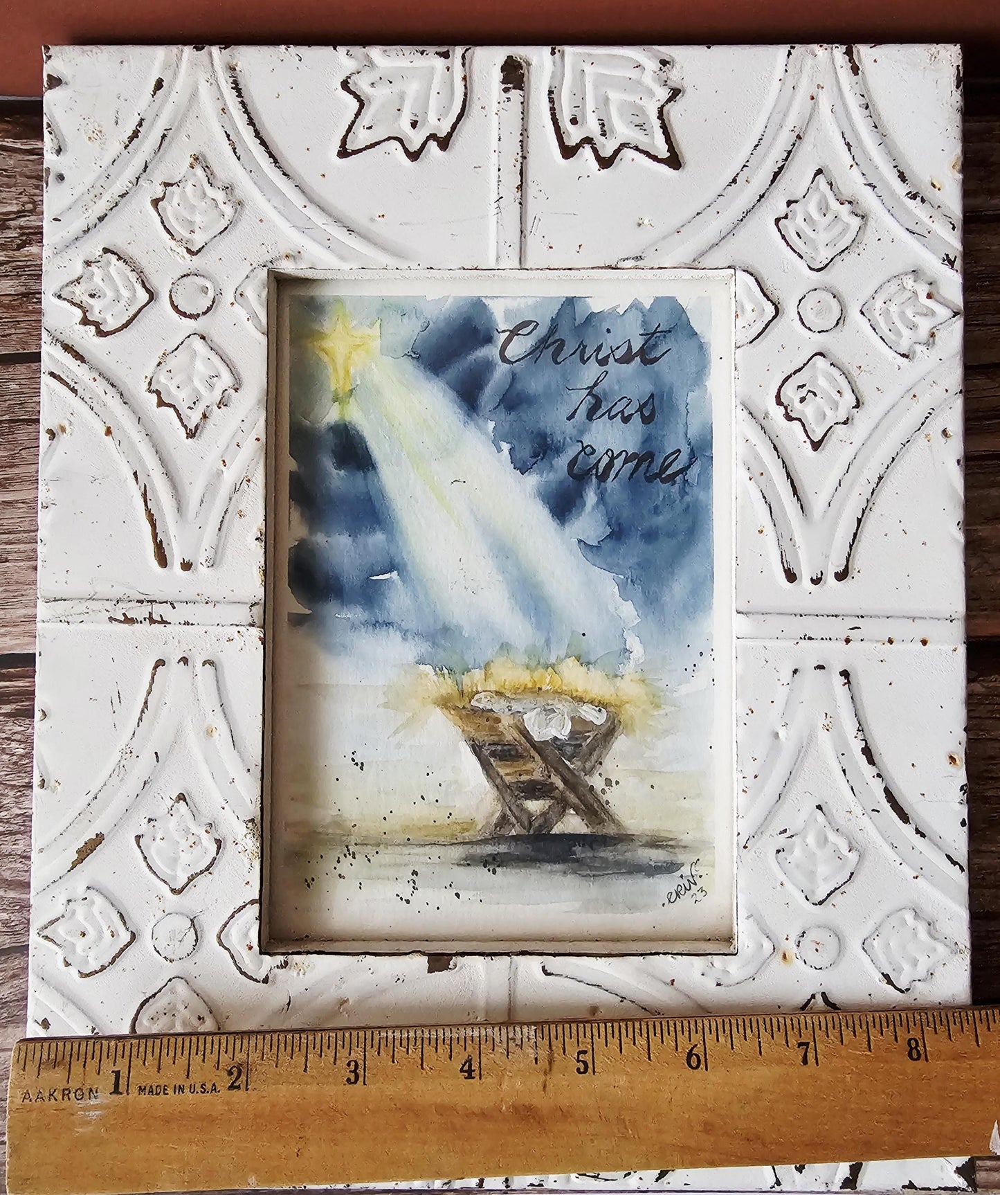 Original Watercolor Nativity Christmas Card: 'Christ Has Come' 5x7