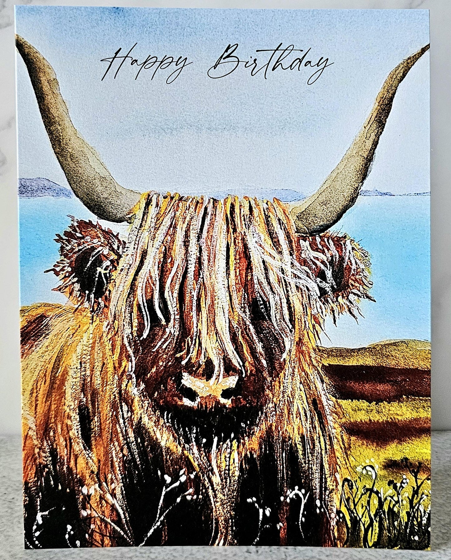 Highland Cow Birthday Card: Original Watercolor Print (5x7 with Envelope)