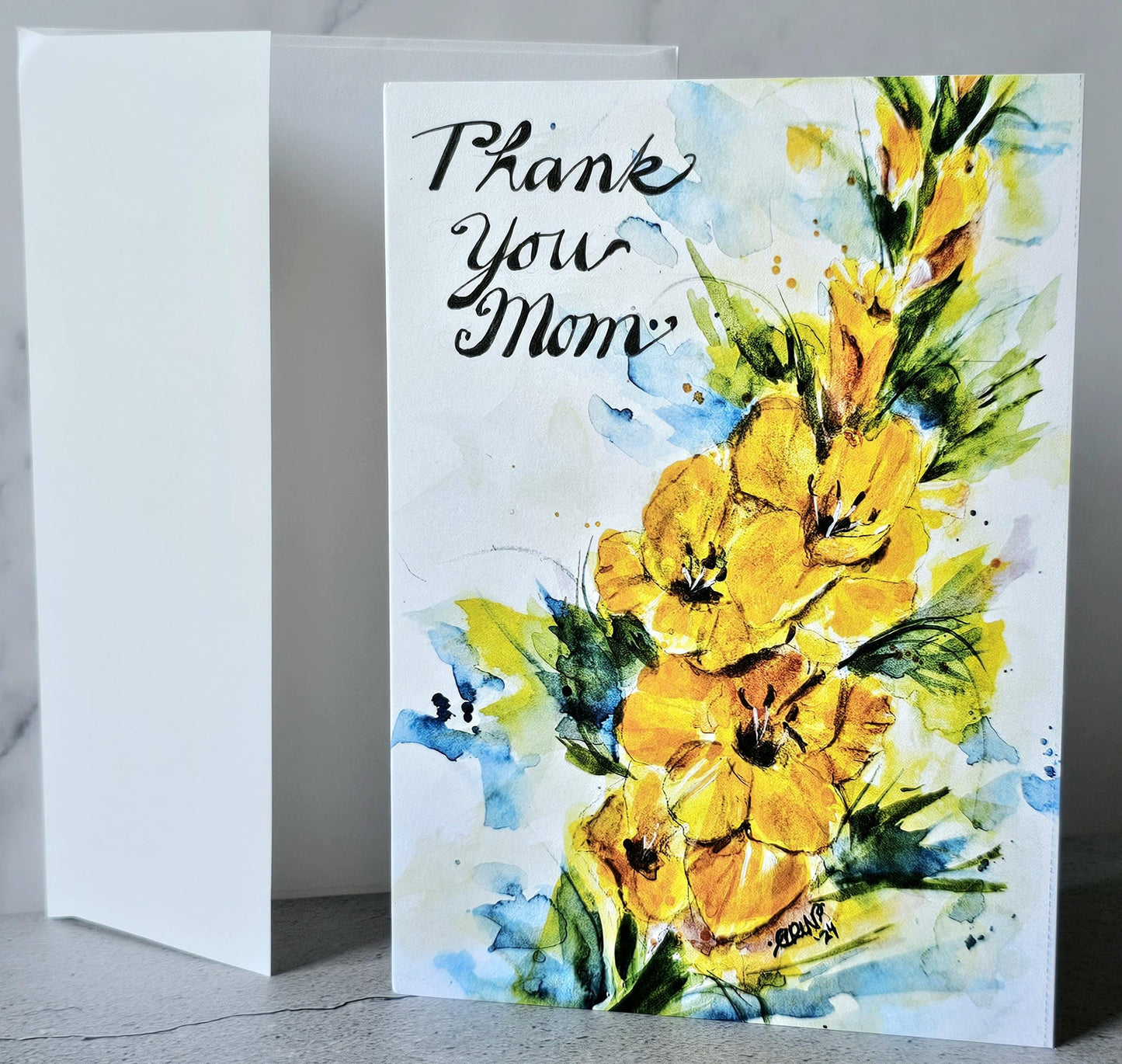 Watercolor Gladiola Mother's Day Card: 'Thank You Mom' Art Print (5x7)