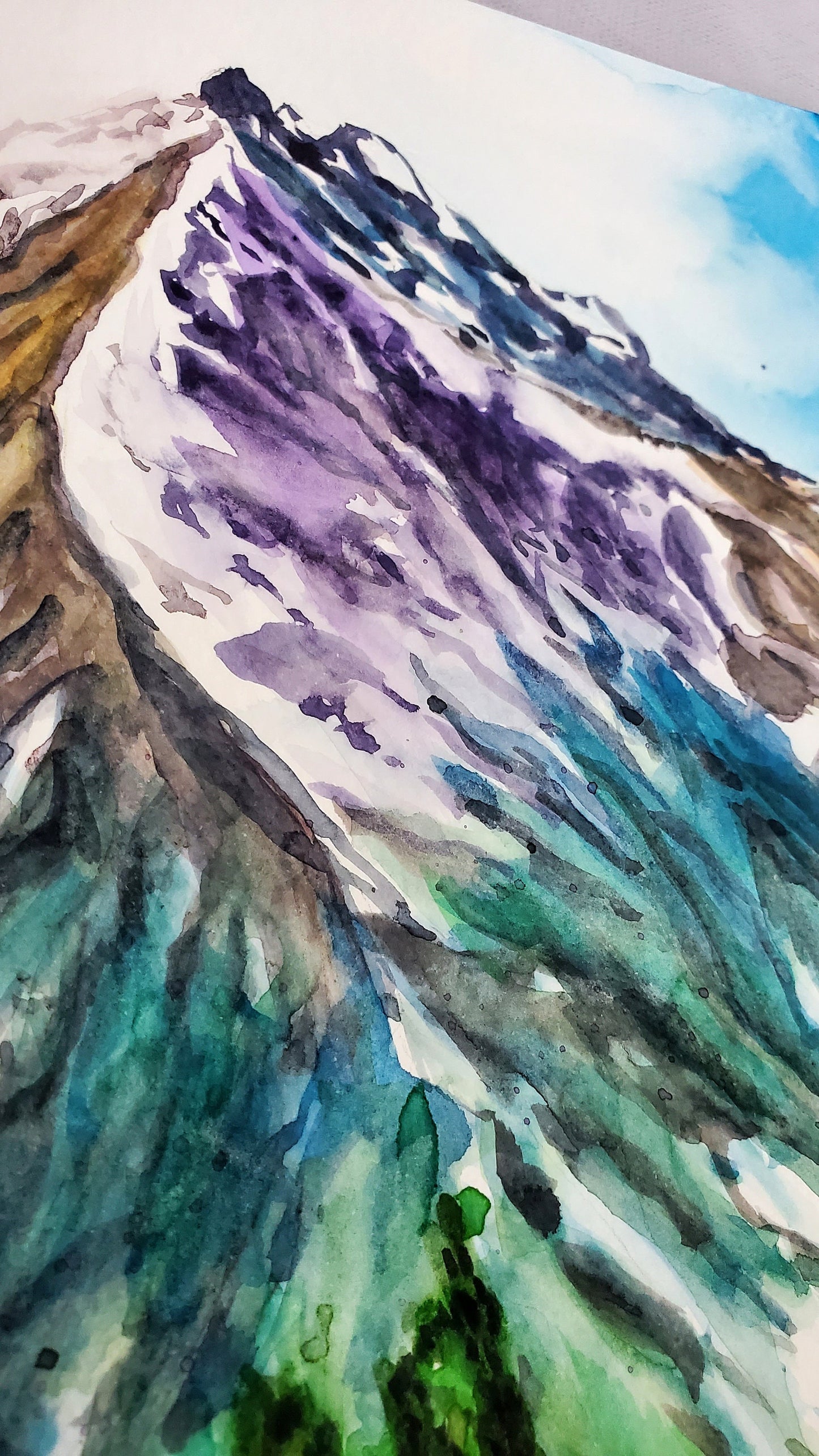 Original Watercolor Mountain Landscape Painting: Expressionist Art (12x9)