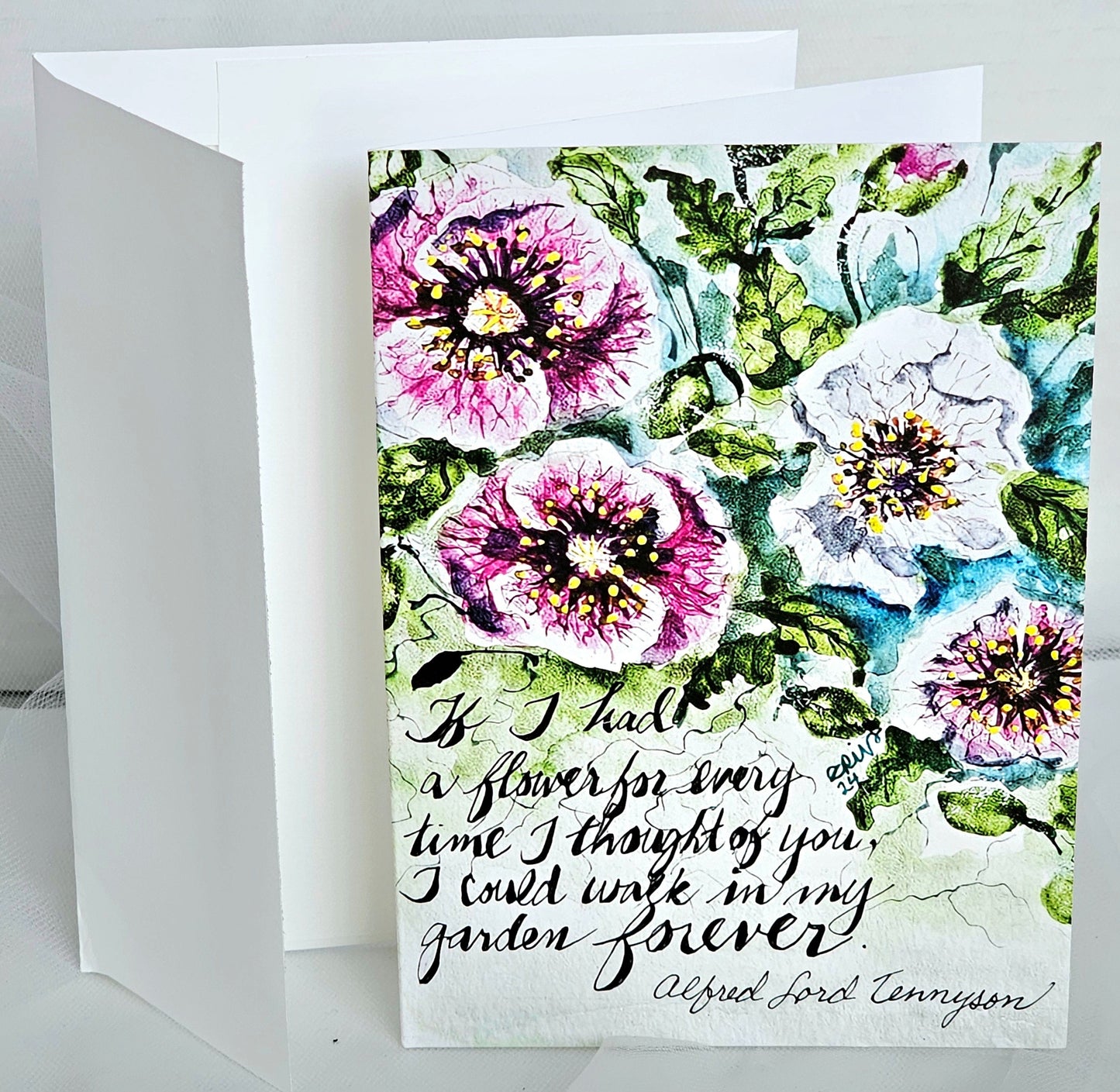 Watercolor Poppies Art Print Greeting Card: Tennyson Friend Saying