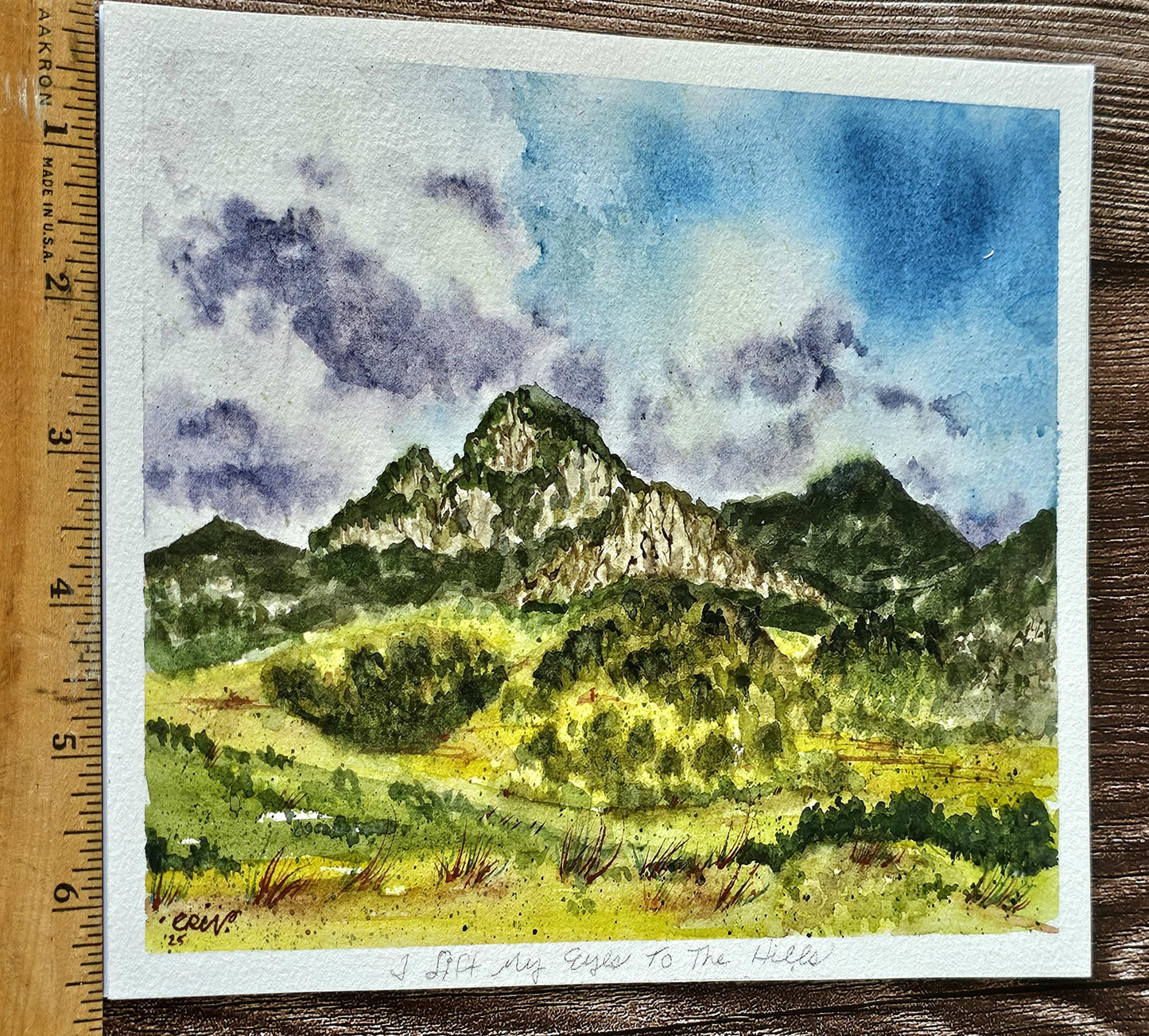 Original Watercolor Landscape Painting: Christian Art, Psalm 121