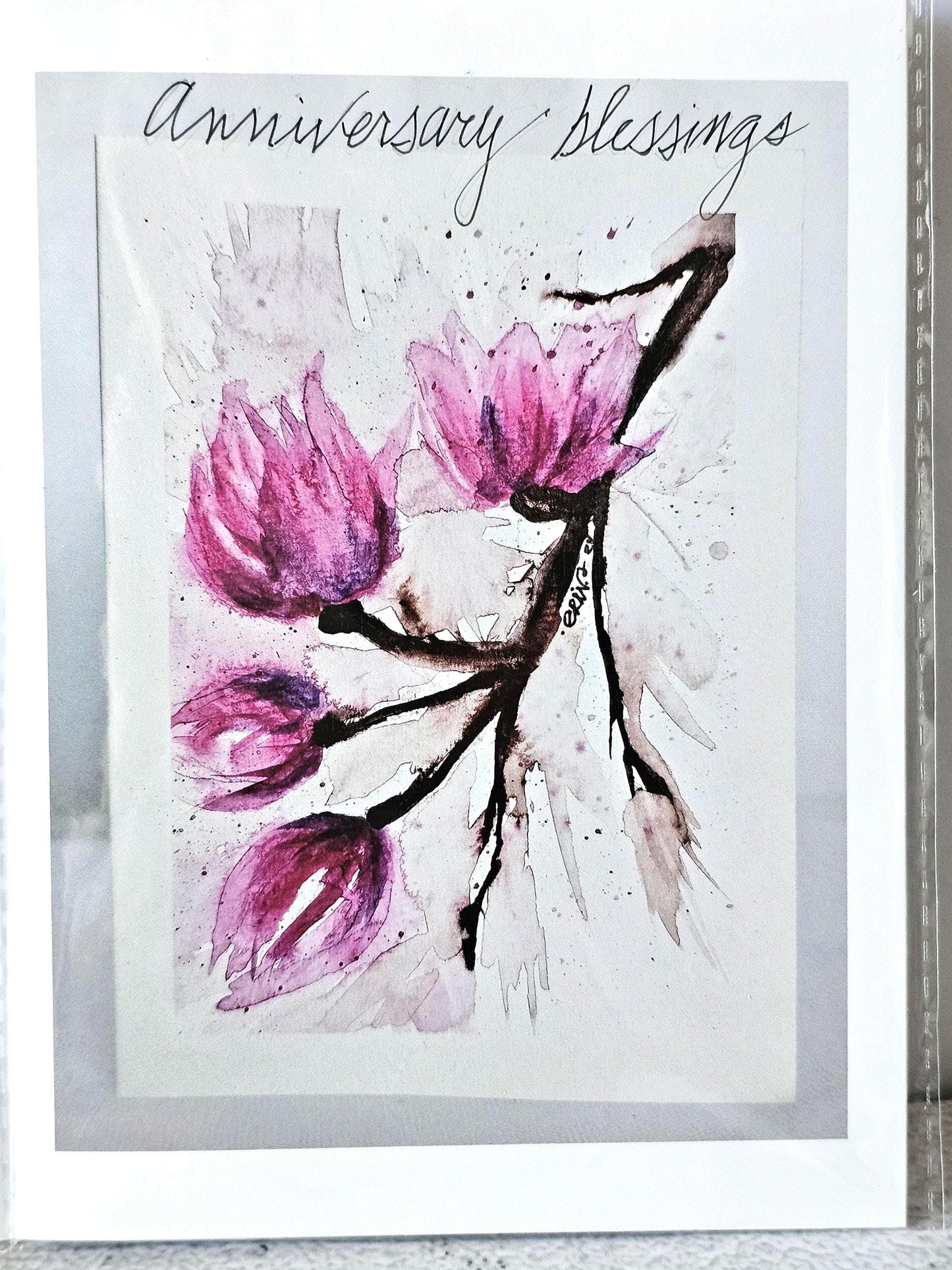 Watercolor Tulip Anniversary Card: 5x7 Art Print With Envelope