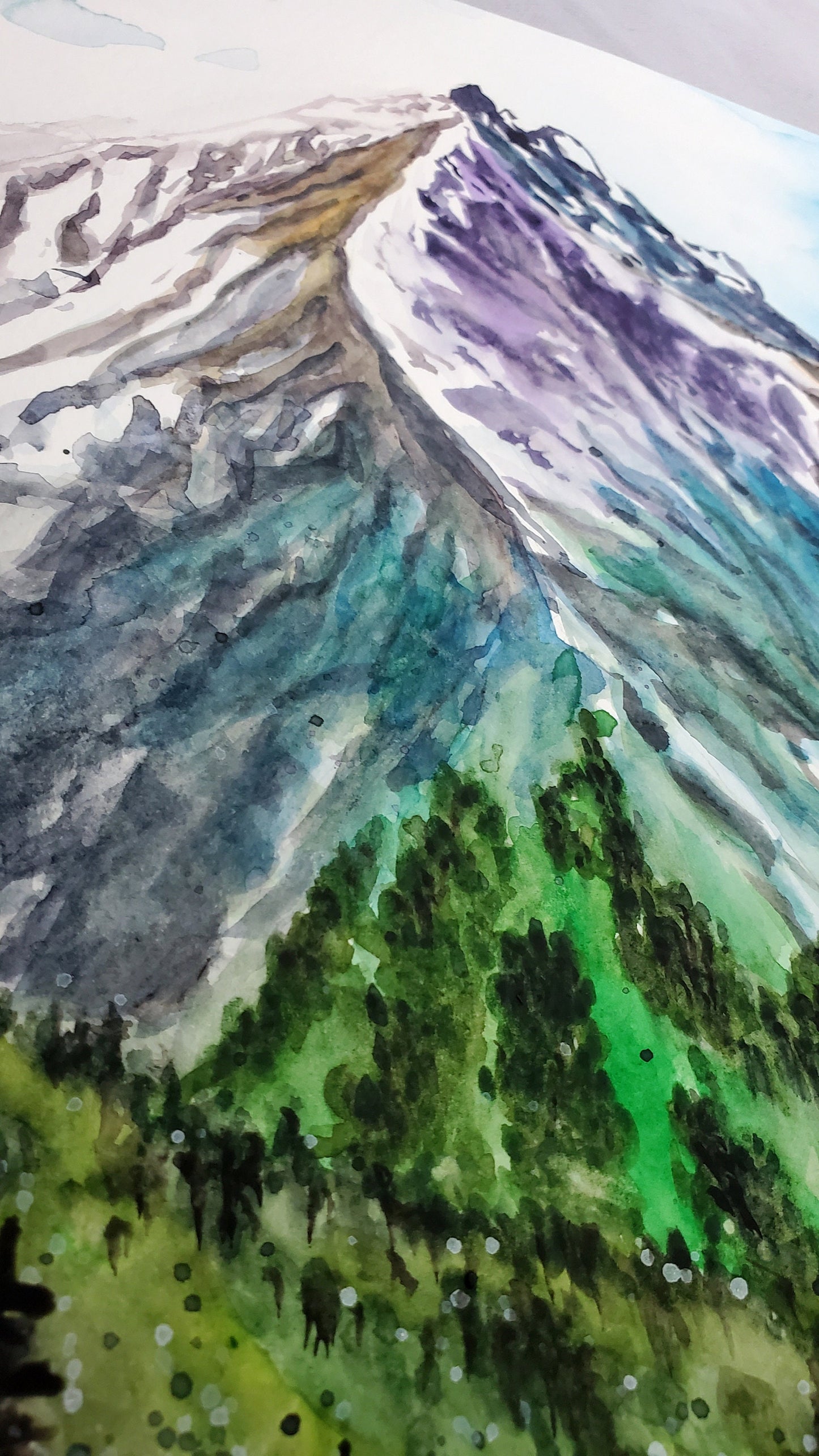 Original Watercolor Mountain Landscape Painting: Expressionist Art (12x9)
