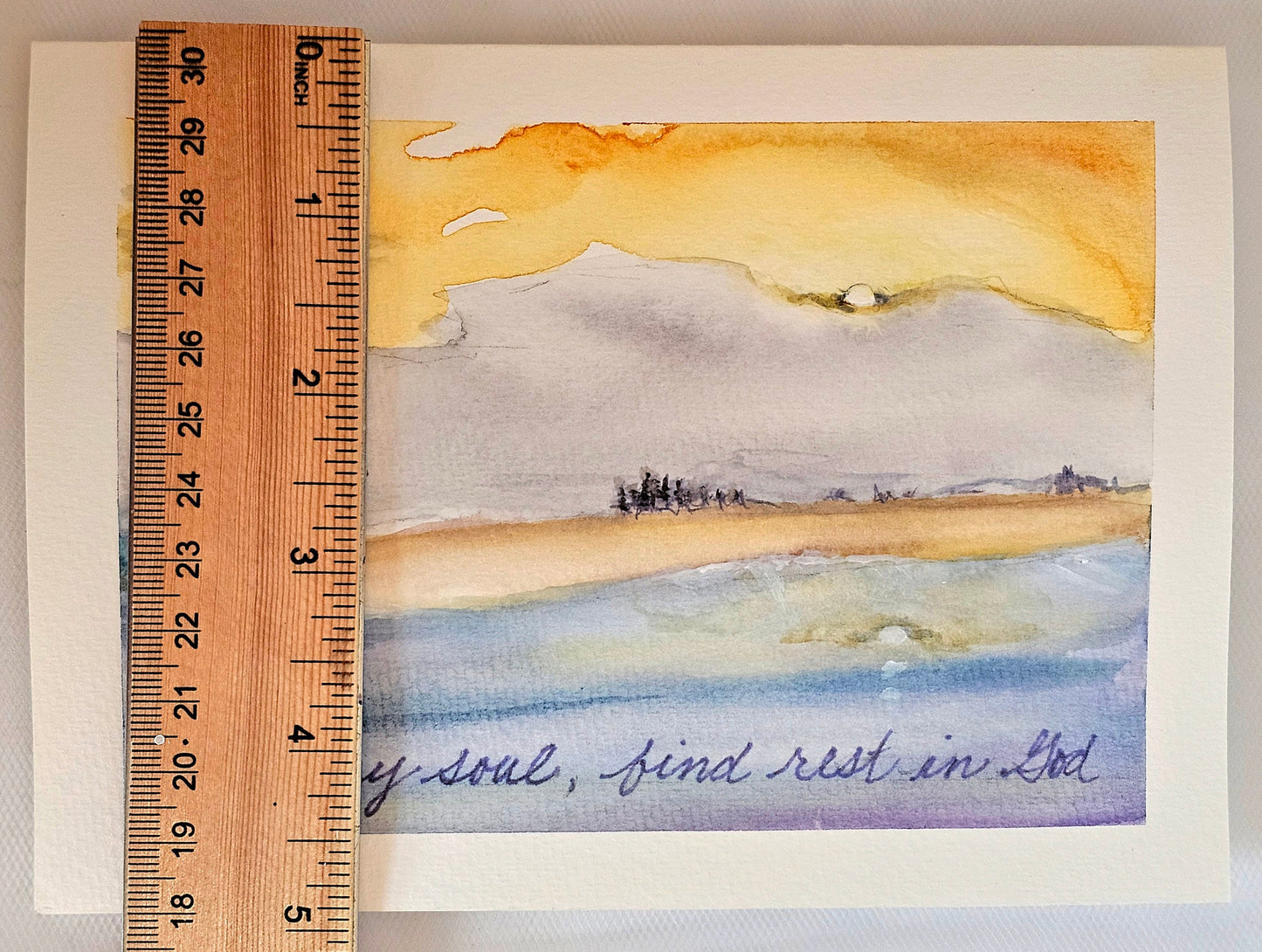 Original Beach Watercolor Art Card: 'My Soul Finds Rest' (5x7)