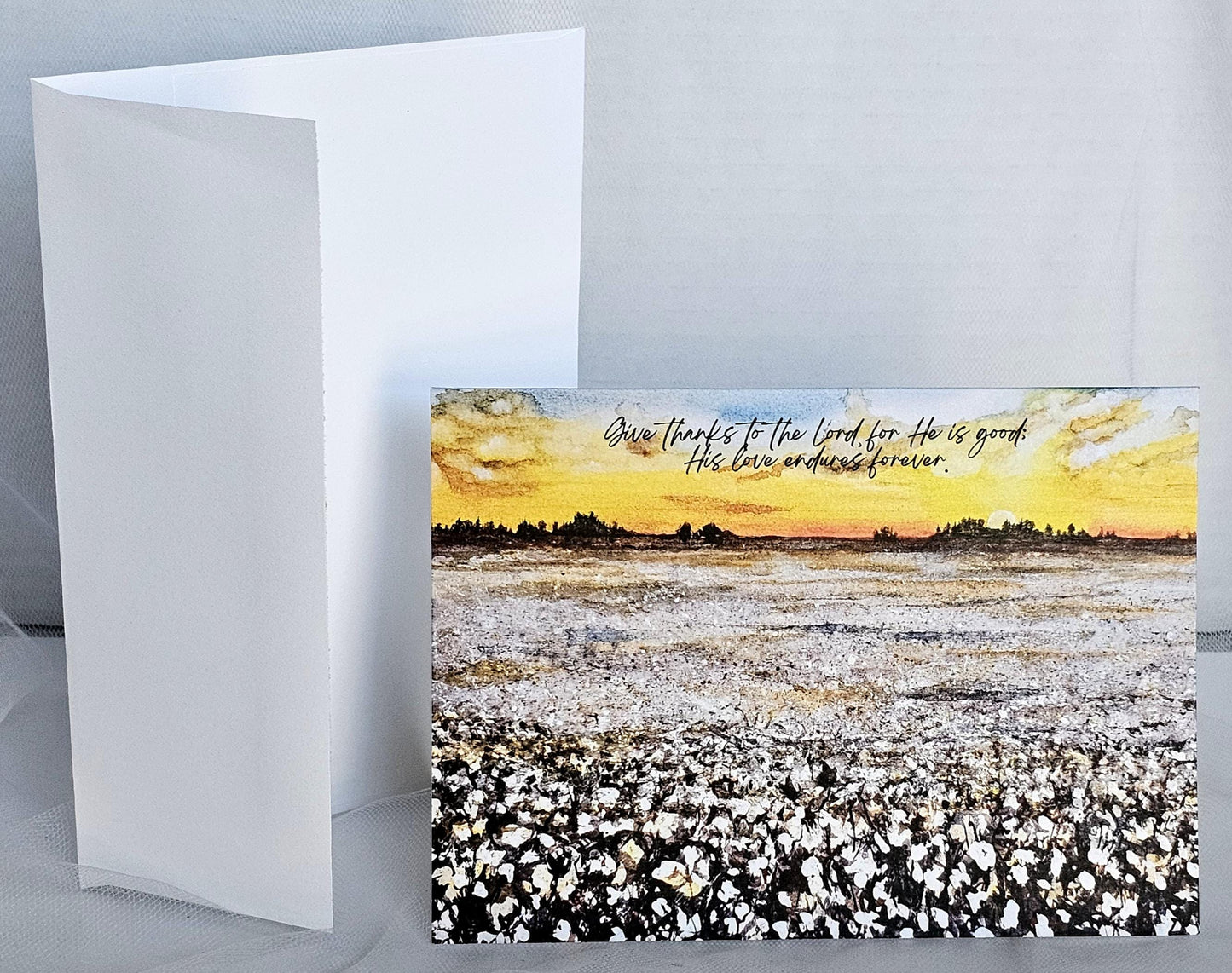 Set of 5 Watercolor 'Give Thanks' Christian Fall Art Greeting Cards (5x7)