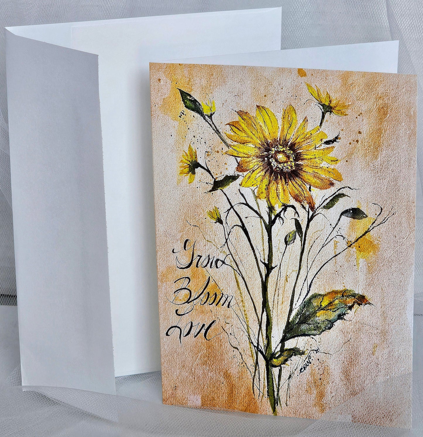 Watercolor Daisy Art Print Card: 'Grow, Bloom, Love' Greeting Card