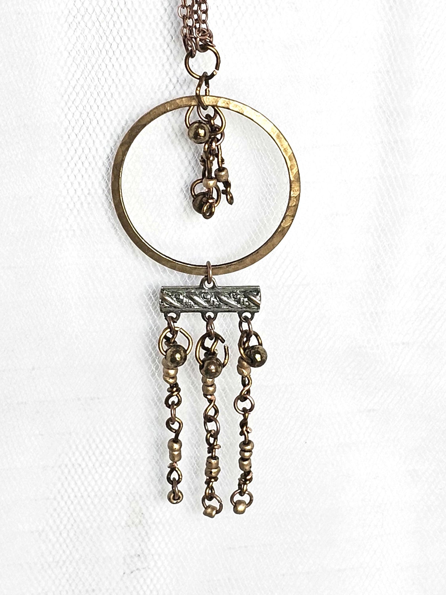 Handmade Steampunk Dangle Necklace: Bronze Tone Boho Pendant