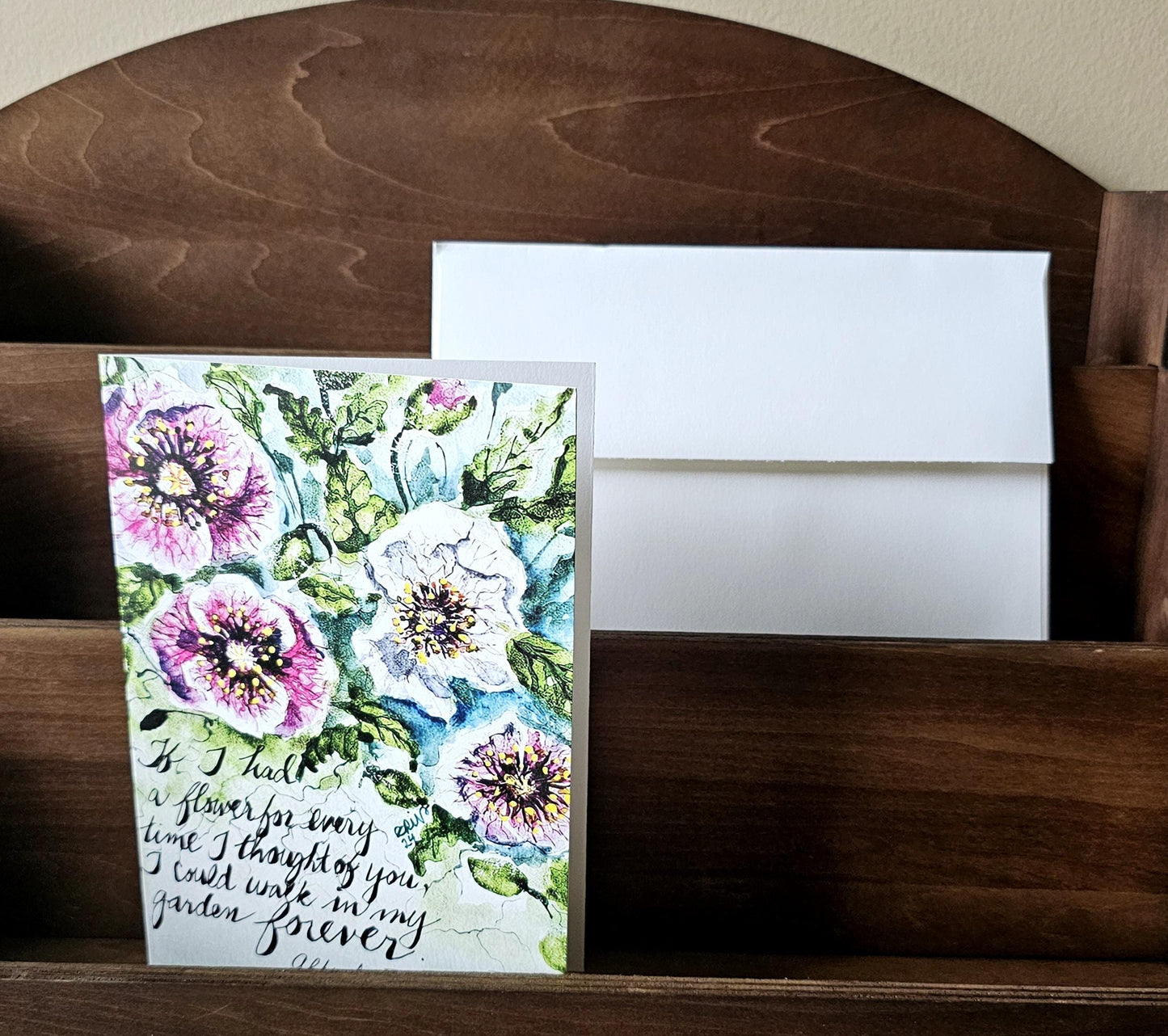 Pansy Watercolor Print Cards: Tennyson Saying, Set of 5