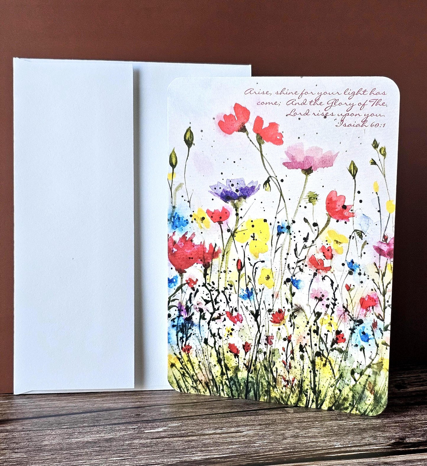 Watercolor Wildflower Birthday Card: Christian 'Arise, Shine' Greeting (5x7 With Envelope)