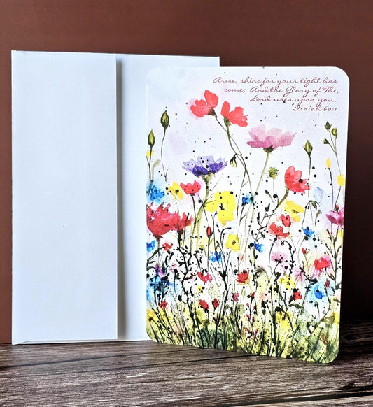 Watercolor Wildflower Birthday Card: Christian 'Arise, Shine' Greeting (5x7 With Envelope)