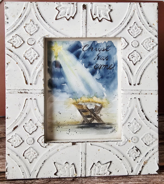 Original Watercolor Nativity Christmas Card: 'Christ Has Come' 5x7