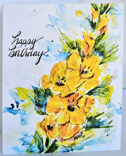 Watercolor Gladiola Birthday Greeting Card: Christian Greeting, Floral Art Print