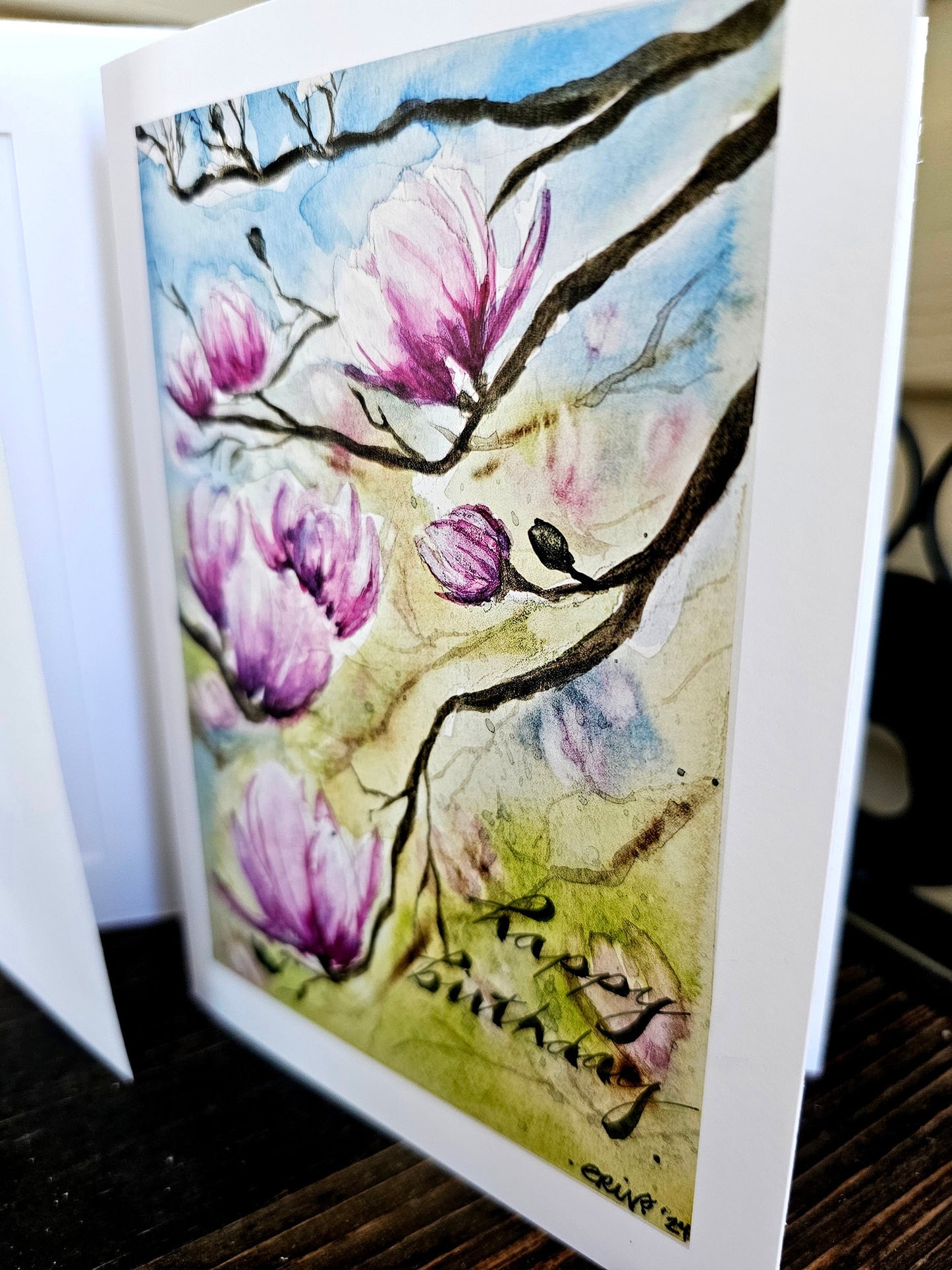 Watercolor Tulip Tree Birthday Card: Blank Floral Greeting Card (5x7)