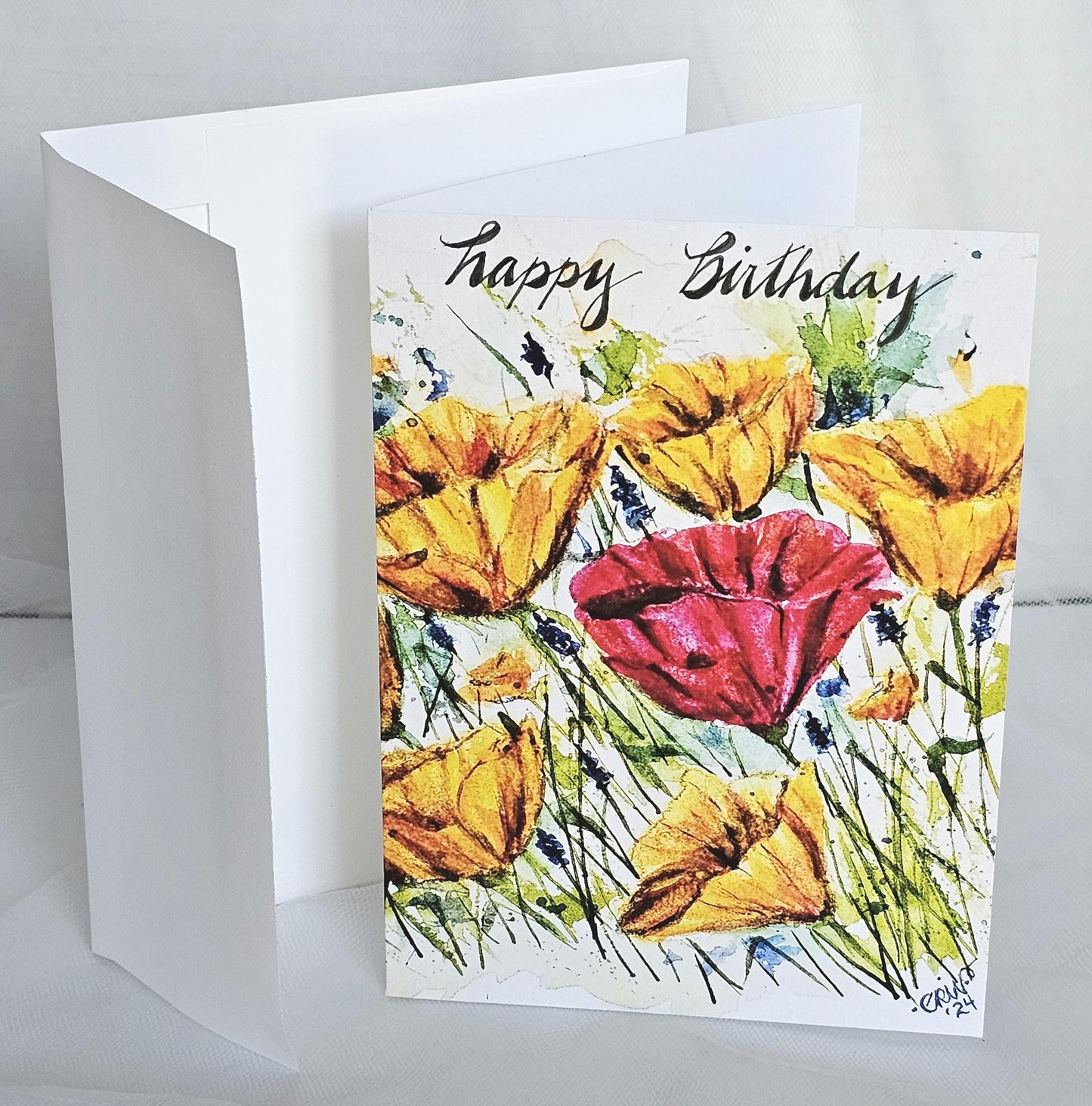 Watercolor Poppies Birthday Card: Christian Art Print (5x7)