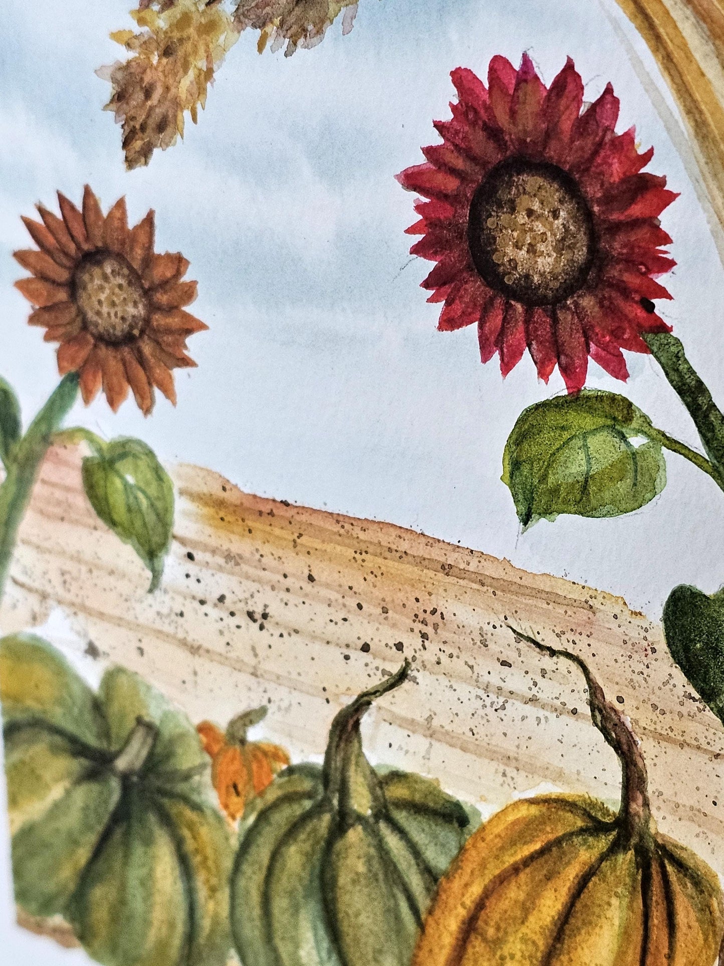 Original Watercolor Art Painting 'Grateful Harvest' Unframed 9x6 Autumn Fall Thanksgiving Theme
