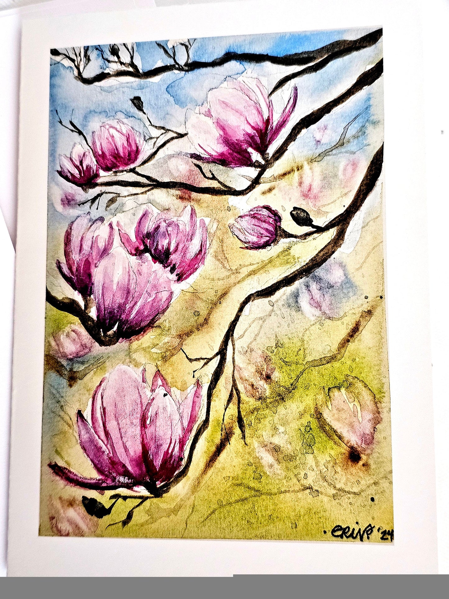Watercolor Tulip Tree Greeting Cards: Spring Floral Blank Notecards, Set of 5