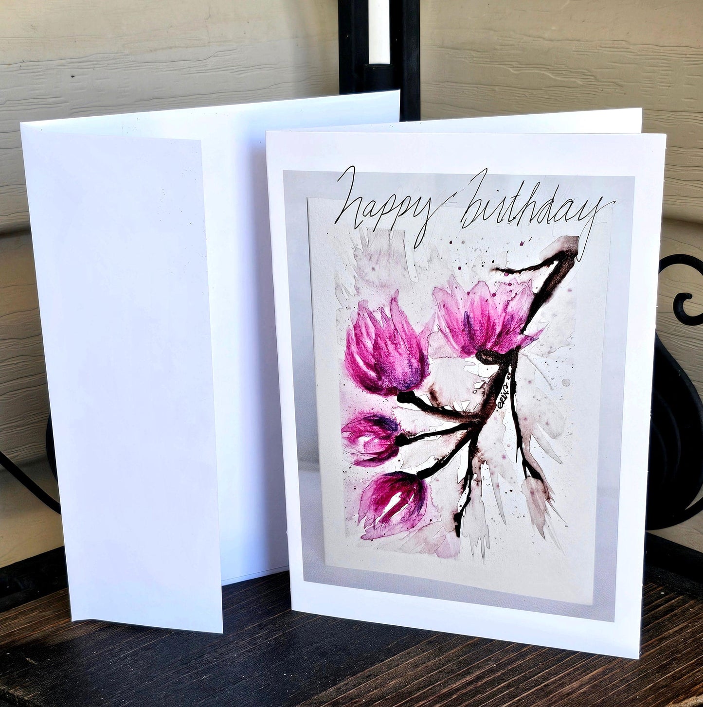 Watercolor Print Tulip Happy Birthday Greeting Card 5x7