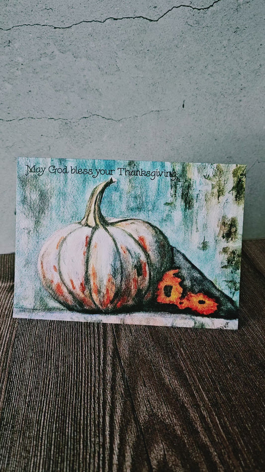 Fall Thanksgiving Watercolor Pumpkin Art Print 8x10" Unframed Painting
